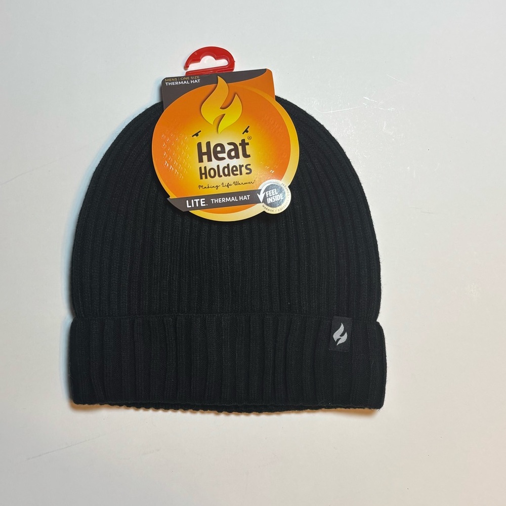 NWT Heat Holders Black Ribbed Knit Beanie